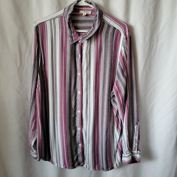 Como Blu 2X Plus Blouse Striped Button Up Top Long Sleeves SOFT Rayon casual EUC - Picture 1 of 6